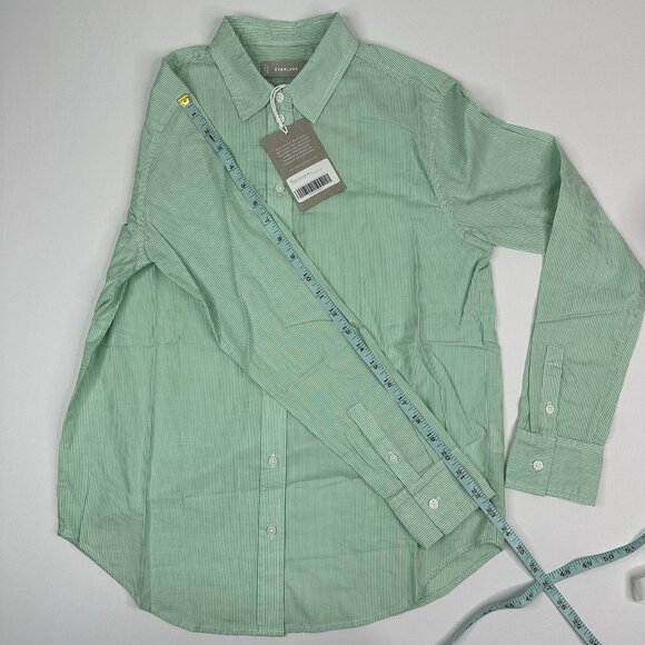 Everlane Women’s NWT Green Striped The Silky Cotton‎ Relaxed Career Shirt 0/C38 - Picture 13 of 14